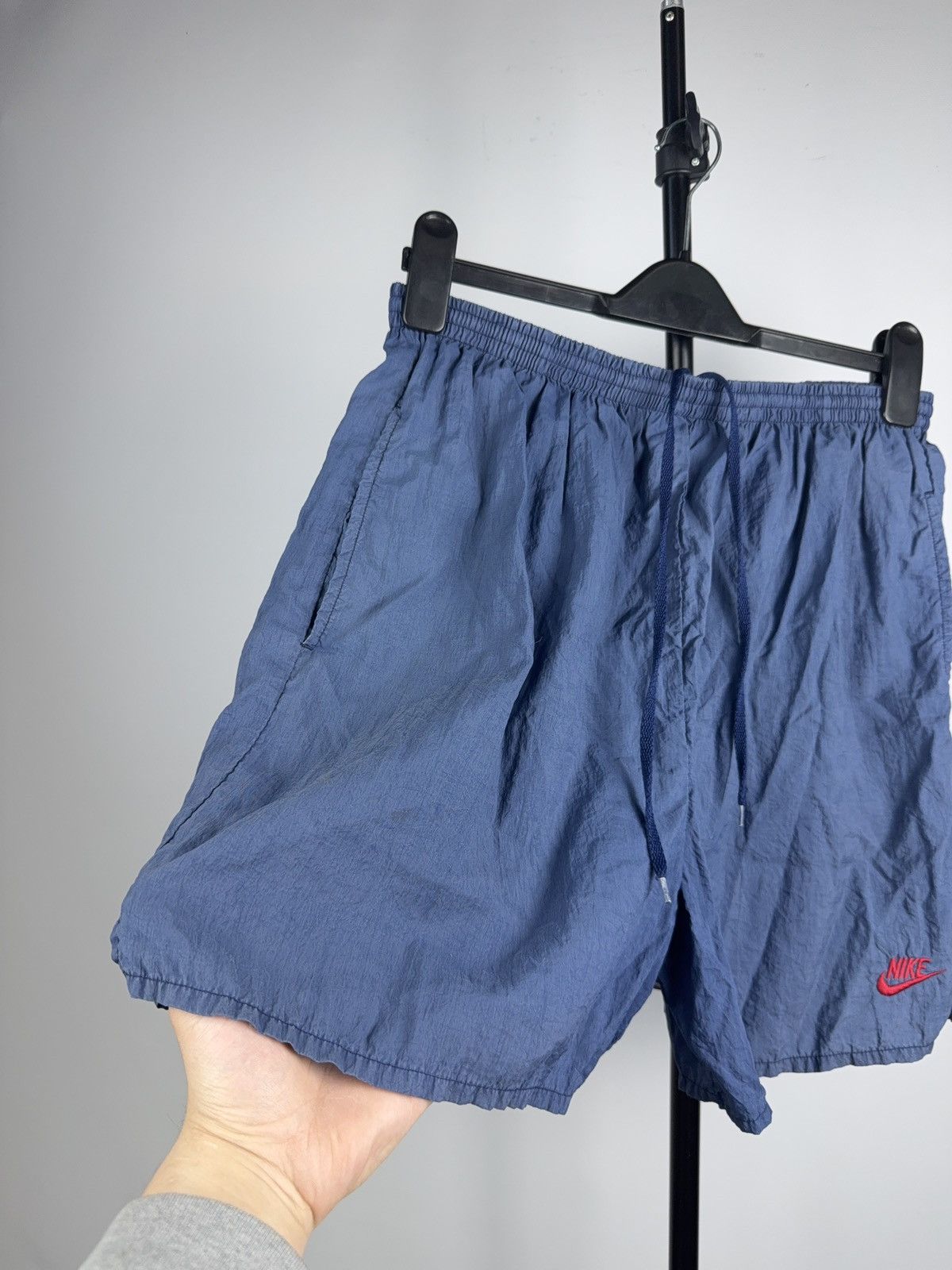 Nike 80s Retro Vintage Nike Swim Shorts Faded Blue Big Logo Y2K L Size US 35 - 2 Thumbnail