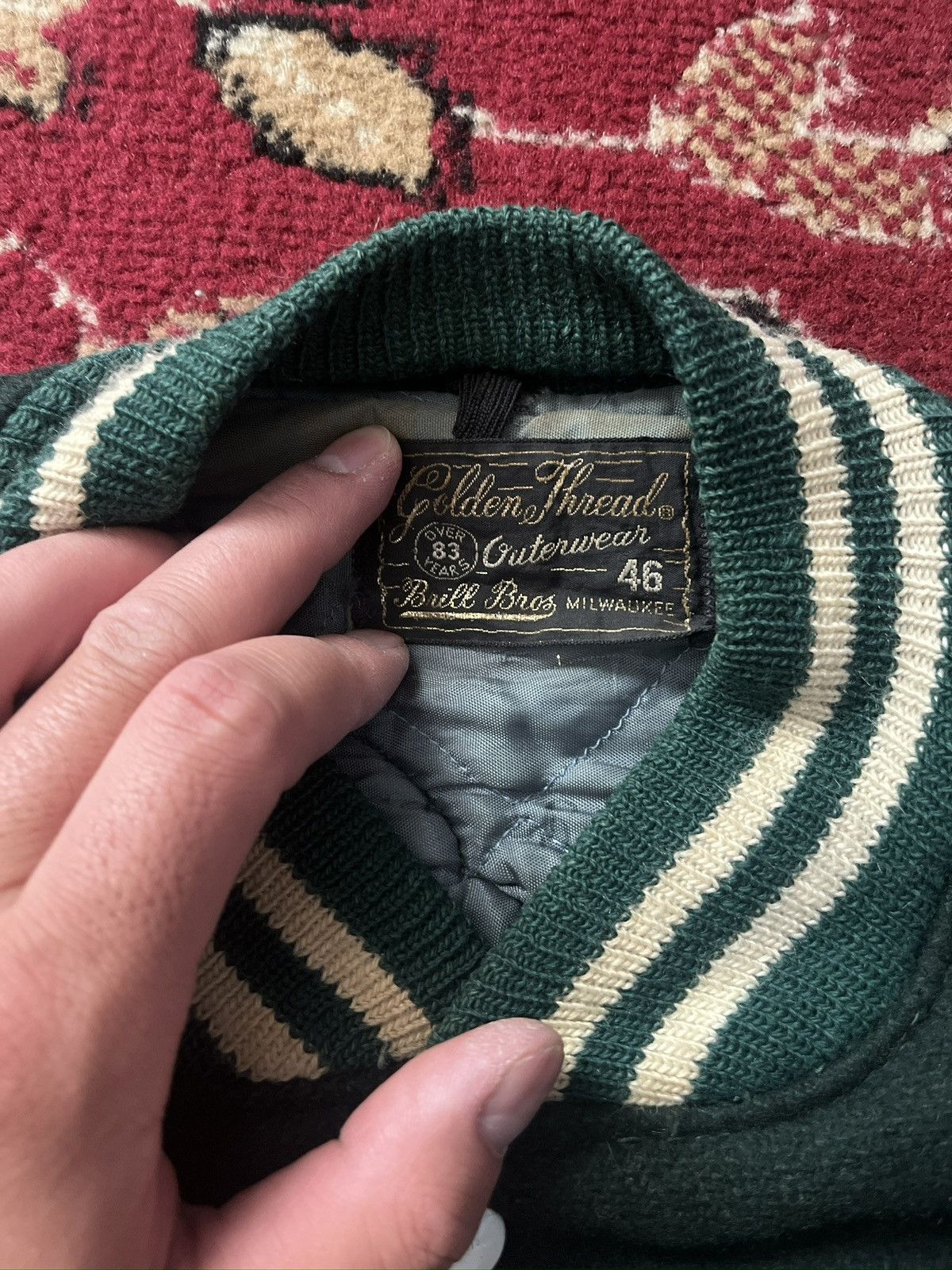 Vintage Vintage 1981-1985 Varsity Jacket Dark-Green/Cream Size US XL / EU 56 / 4 - 3 Thumbnail