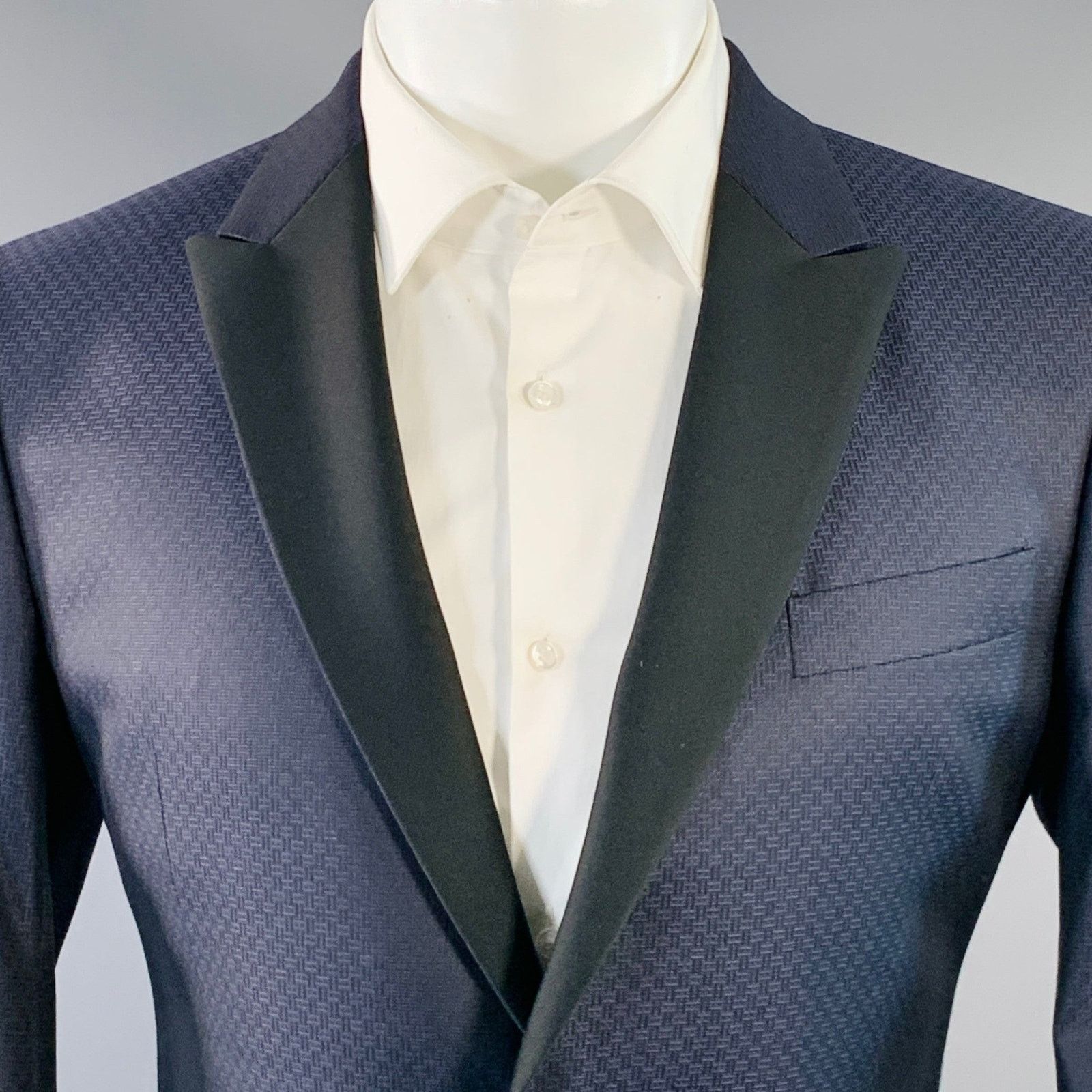 Emporio Armani EMPORIO ARMANI Navy Black Textured Wool Silk Sport Coat Size 40R - 2 Thumbnail