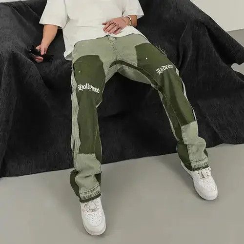 Malice Studios Graffiti Splash Ink Colorblocked Micro Flared Denim Jeans Size US 33 - 4 Thumbnail