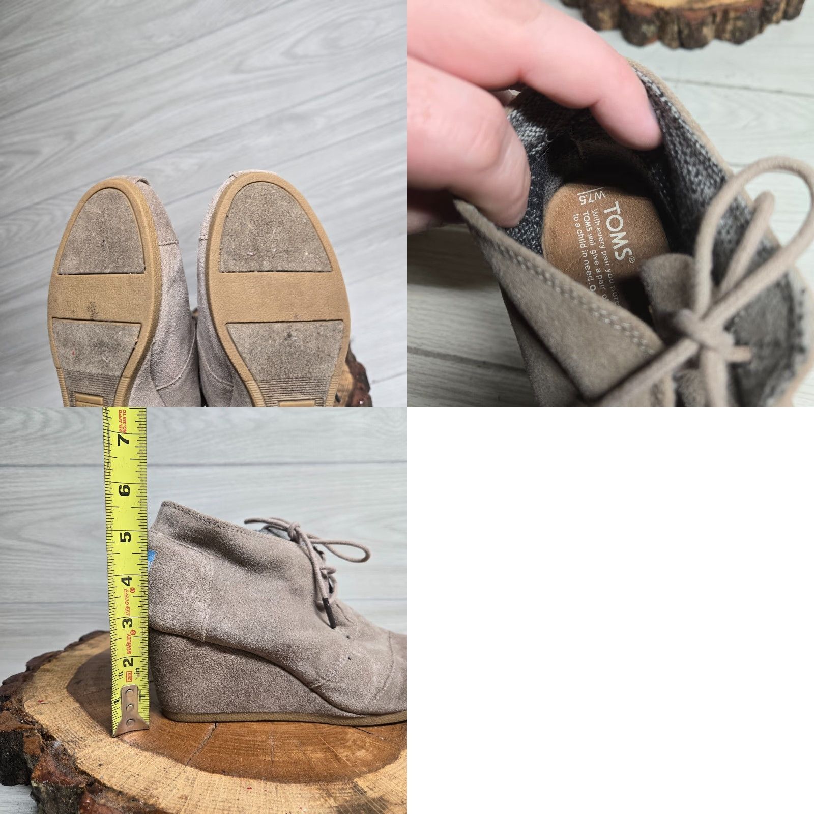 Toms TOMS Boots Womens 7.5 Desert Bootie Wedge Brown Suede Lace Up Ankle Top 300115 Size M / US 6-8 / IT 42-44 - 8 Thumbnail
