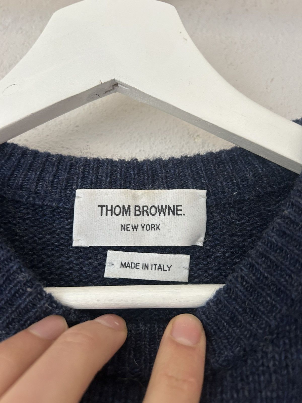 Thom Browne Navy Wool Sweater with Tricolor Details Size US S / EU 44-46 / 1 - 3 Thumbnail