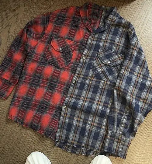 VIBE Outdoor retro patchwork distressed plaid check shirt Size US M / EU 48-50 / 2 - 6 Thumbnail