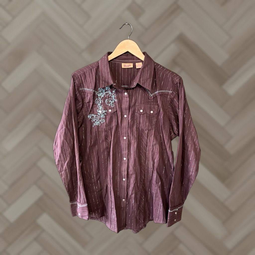Wrangler VINTAGE Wrangler Womens Brown Striped Long Sleeve Snap Up Shirt Size Large Size L / US 10 / IT 46 - 1 Thumbnail
