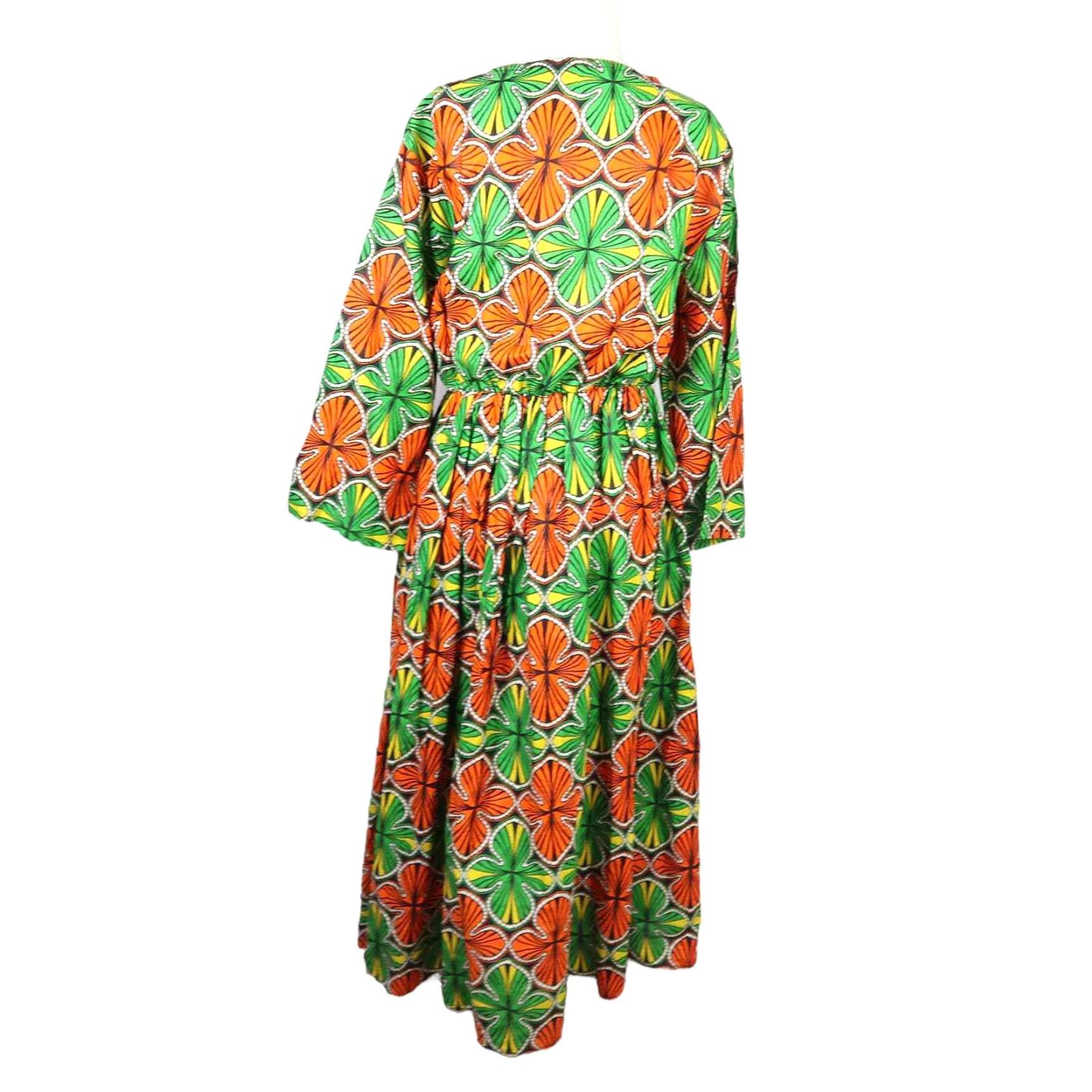 Vintage VINTAGE 70s orange floral midi dress M Size M / US 6-8 / IT 42-44 - 5 Thumbnail