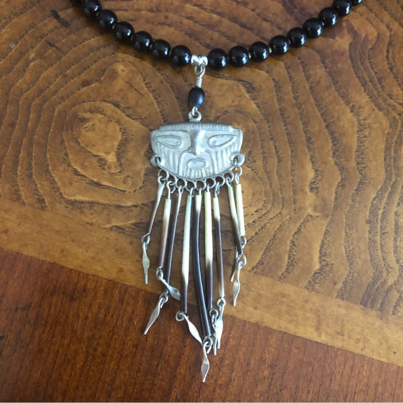 Handmade Handcrafted repurpose tribal look face fringe Pearl necklace Size ONE SIZE - 10 Thumbnail