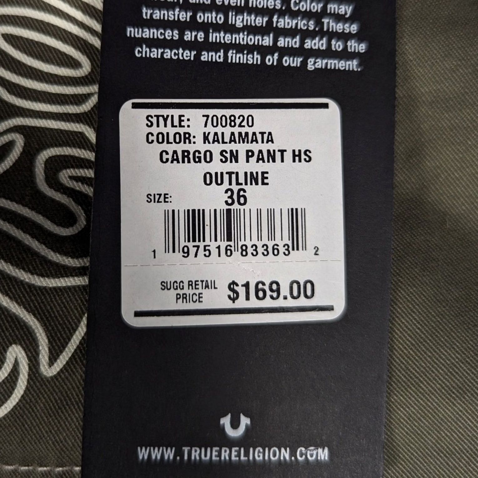 s-l400.jpg True Religion Pants Mens 36 Green Cargo Kalamata NEW