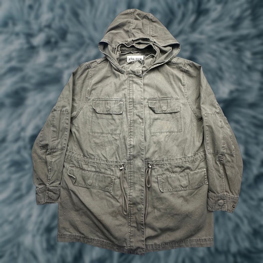 Vintage VINTAGE Ava & Viv Military Jacket Womens 1X Olive Green Pockets Coat Hooded Utility Jacket Size XL / US 12-14 / IT 48-50 - 1 Thumbnail