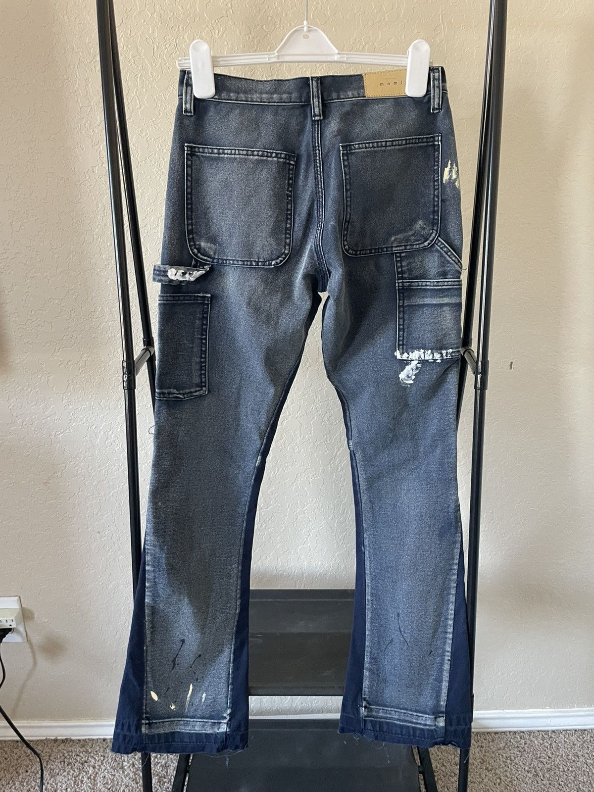 MNML Flare Denim Cargos w/ paint splash nwt Size US 28 / EU 44 - 5 Thumbnail