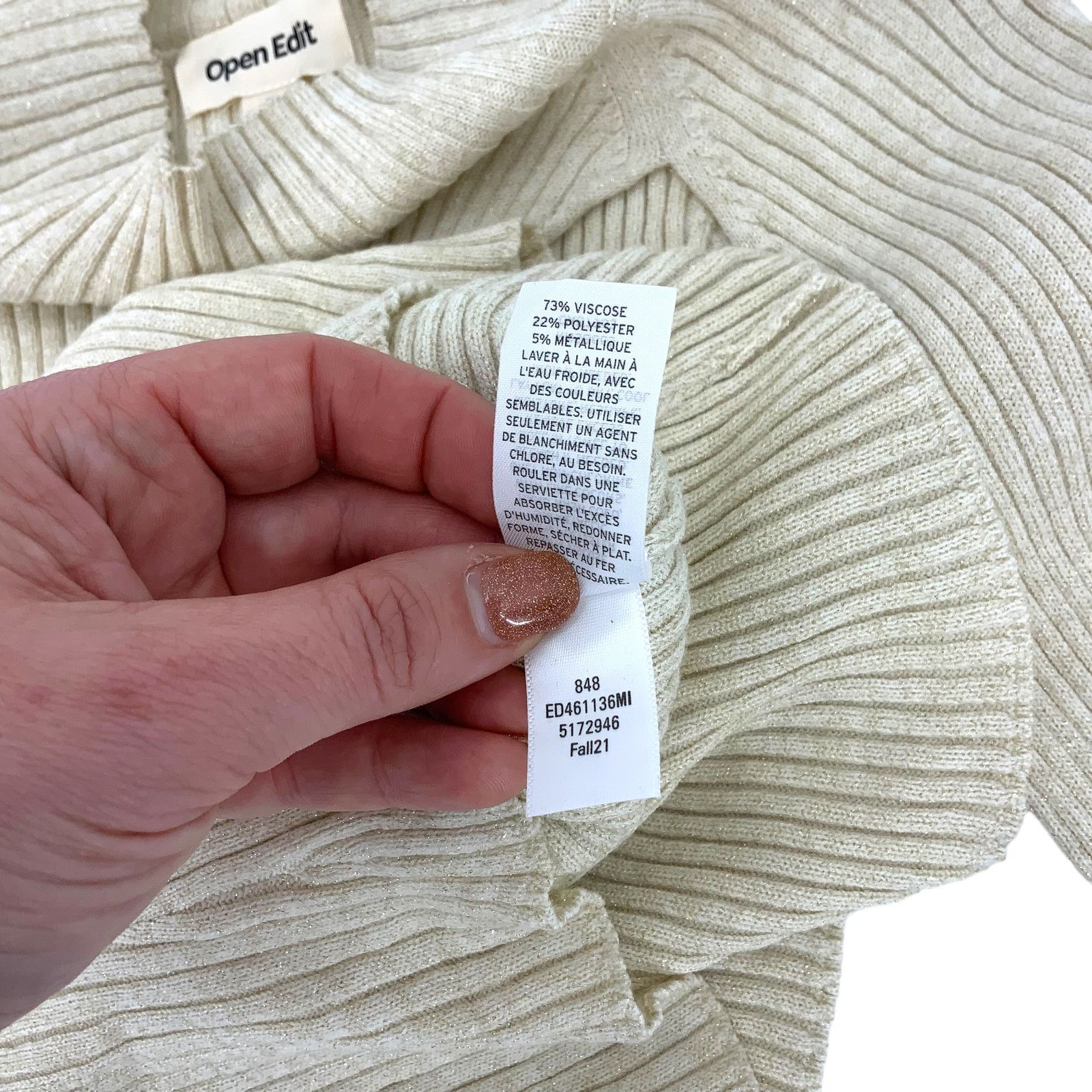 Other Open Edit Ivory Sparkle Cutout Sweater Medium NWOT $59 MSRP Size M / US 6-8 / IT 42-44 - 7 Thumbnail