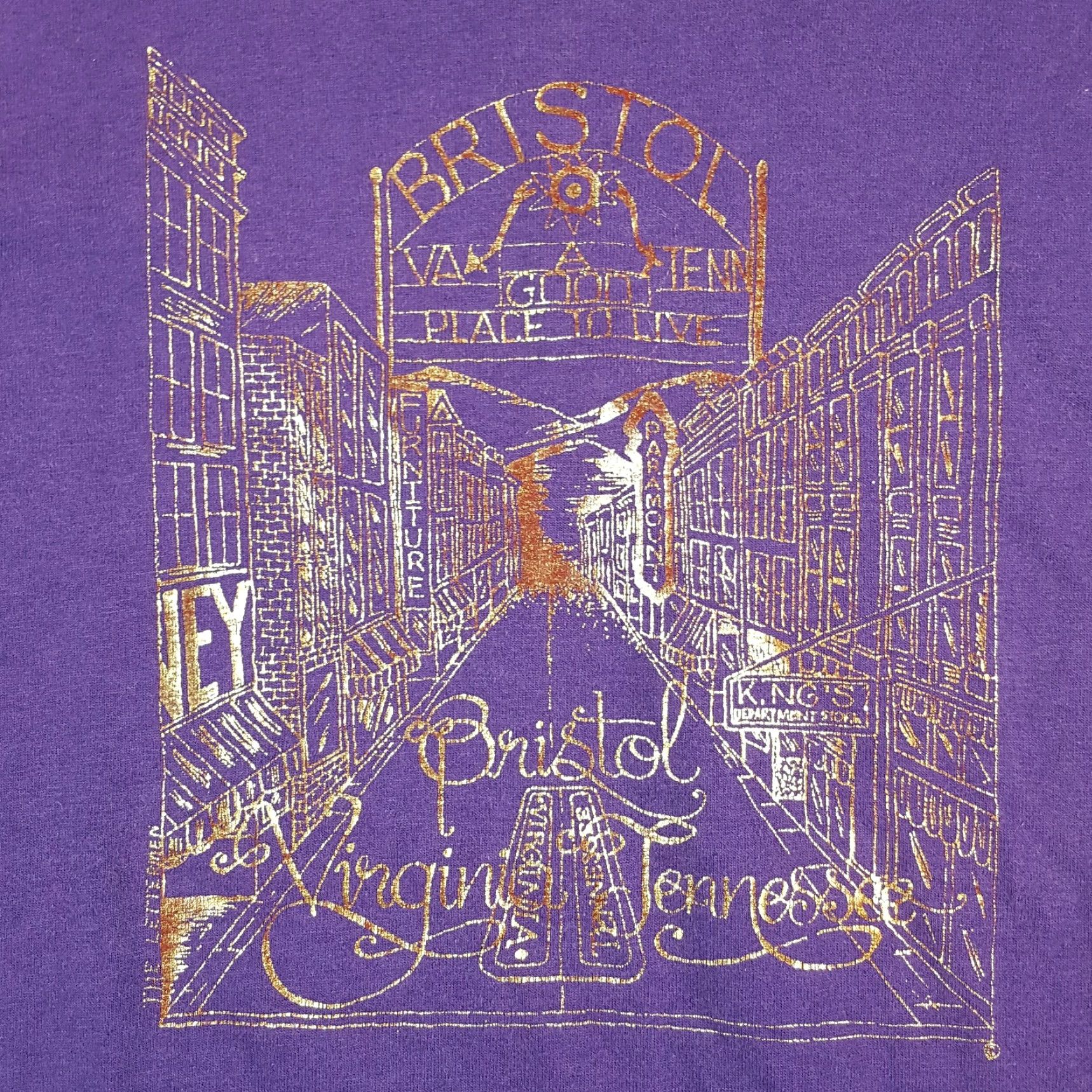 Vintage VINTAGE Bristol VA 90s Gold Sign T Shirt - Travel Landmark Virginia - Screen Stars - Size S - Purple - Cotton - Short Sleeve - Embroidered Logo - Men Size US S / EU 44-46 / 1 - 3 Thumbnail