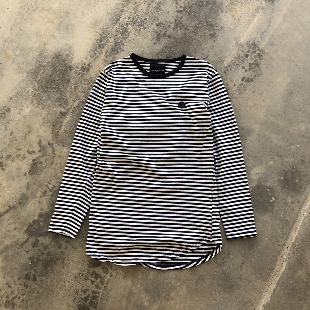 image of Number N Ine Number (N)Ine Denim Black White Stripe Long Sleeve Shirt, Men's (Size Large)