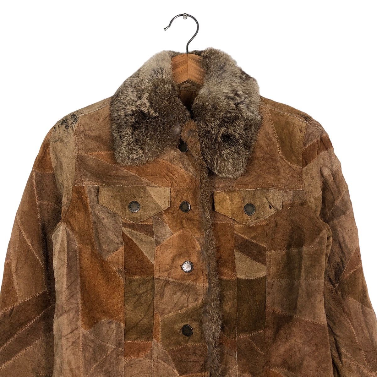 Japanese Brand 🔥Cropped Leather Biker Jacket Patch Work Mink Fur Collar Size US M / EU 48-50 / 2 - 3 Thumbnail