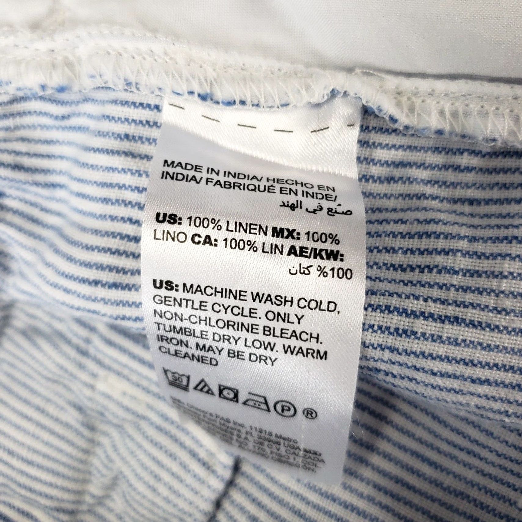 Vintage Chicos Womens Cropped Linen Pants Sz 6 Blue White Stripe High Rise Pants Size 28" / US 6 / IT 42 - 6 Thumbnail