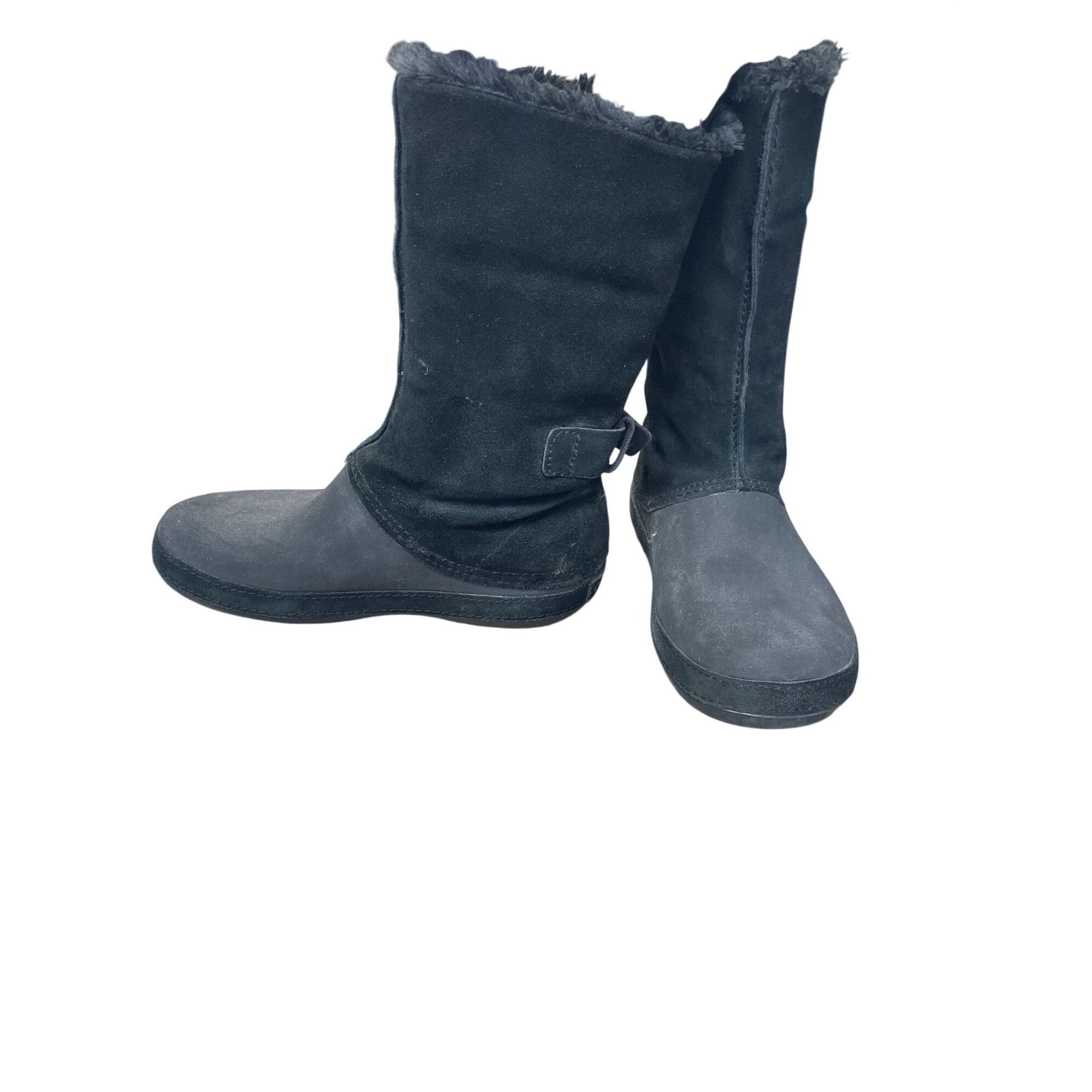 Crocs Crocs Faux Leather Fur Lined Womans Black Mid Calf Winter b Size US 8 / IT 38 - 2 Thumbnail