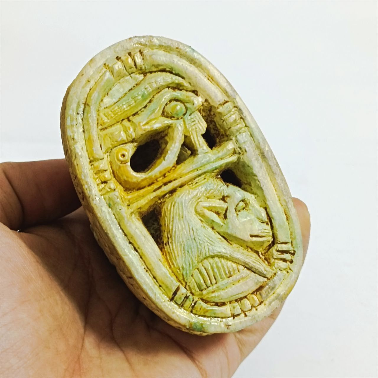 Handmade Hand-carved Egyptian scarab figurine, antique stone art Size ONE SIZE - 2 Thumbnail