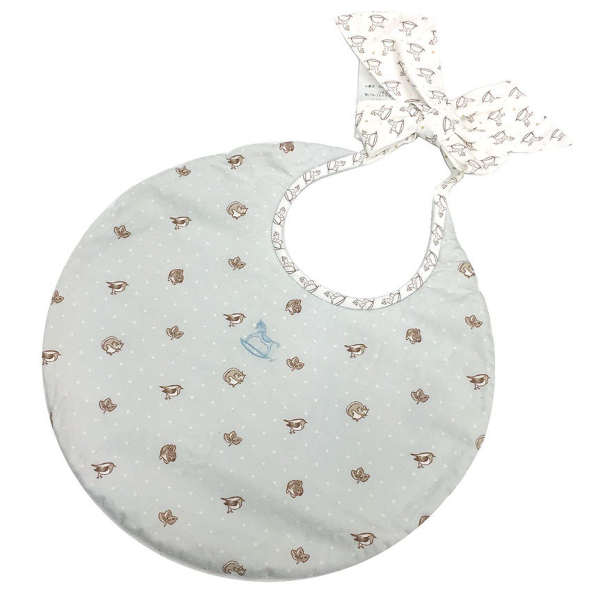 Hermes HERMES Bib 102175M BAVOIR ANIMAUX DE LA FORET Cotton Rabbit Squirrel Bird Rocking Horse Reversible Light Blue Ivory Hermes Baby Goods Size ONE SIZE - 1 Thumbnail