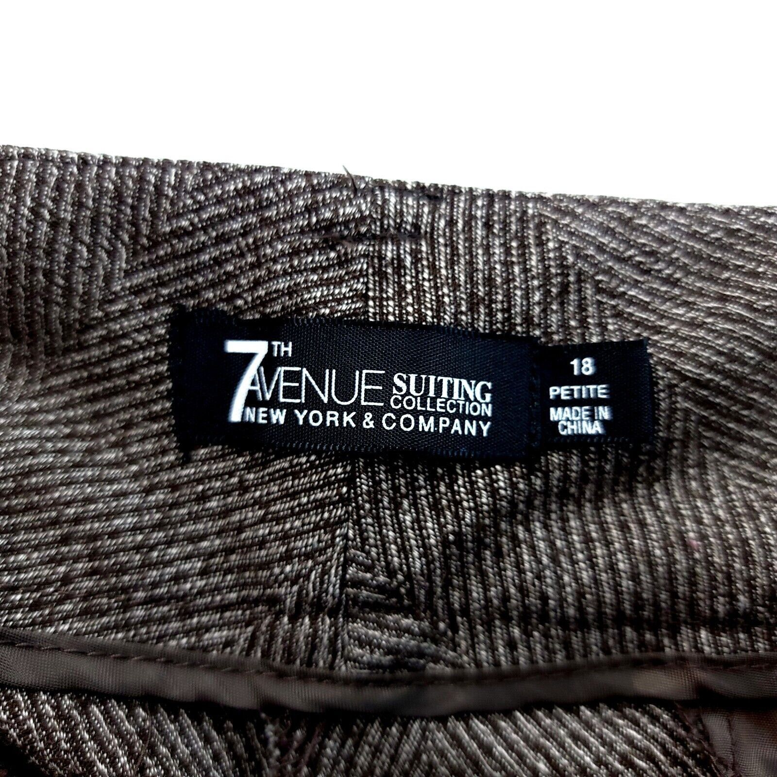 Designer New York & Company 7TH Avenue Polyester Brown Herringbone Dr Size 37" - 5 Thumbnail