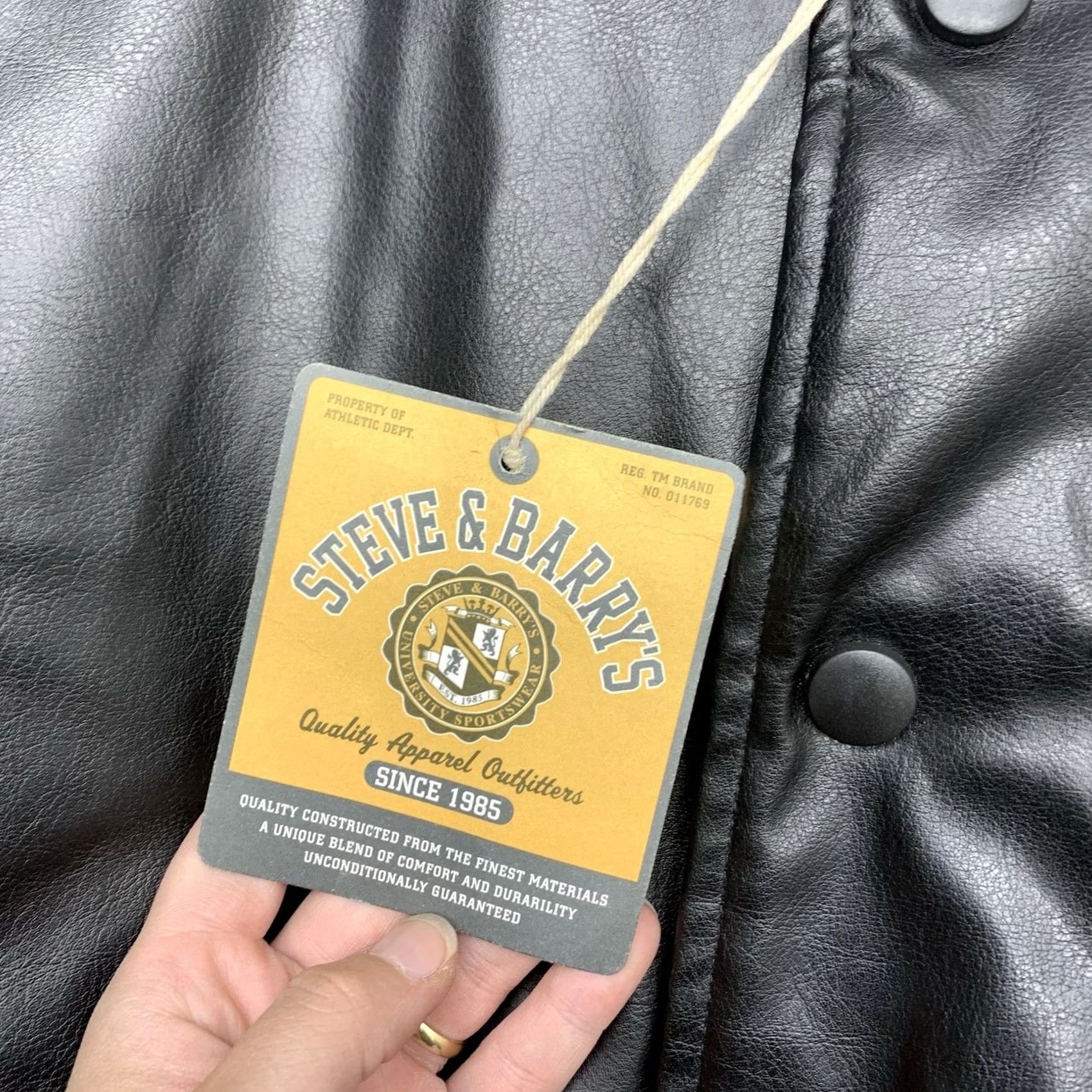 Vintage Steve & Barry’s Brew Crew Varsity Jacket Mens S Leather NWT Black 90s Army Beer College Logo Embroidered Snap Mid-Length Jacket Size US S / EU 44-46 / 1 - 4 Thumbnail
