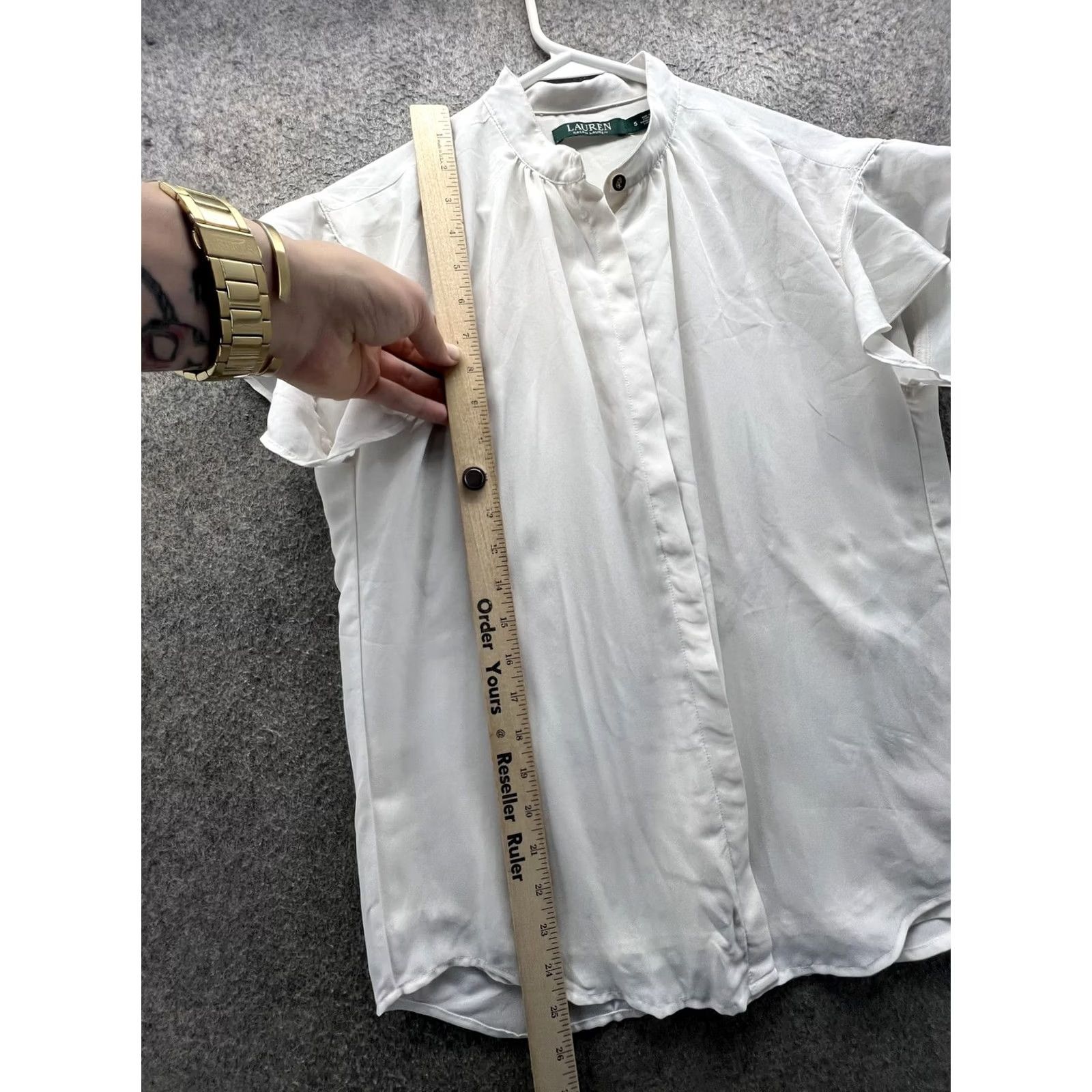 Ralph Lauren Lauren Ralph Lauren Blouse Womens Small White High Neck Flutter Sleeve Woven Top Size S / US 4 / IT 40 - 6 Thumbnail