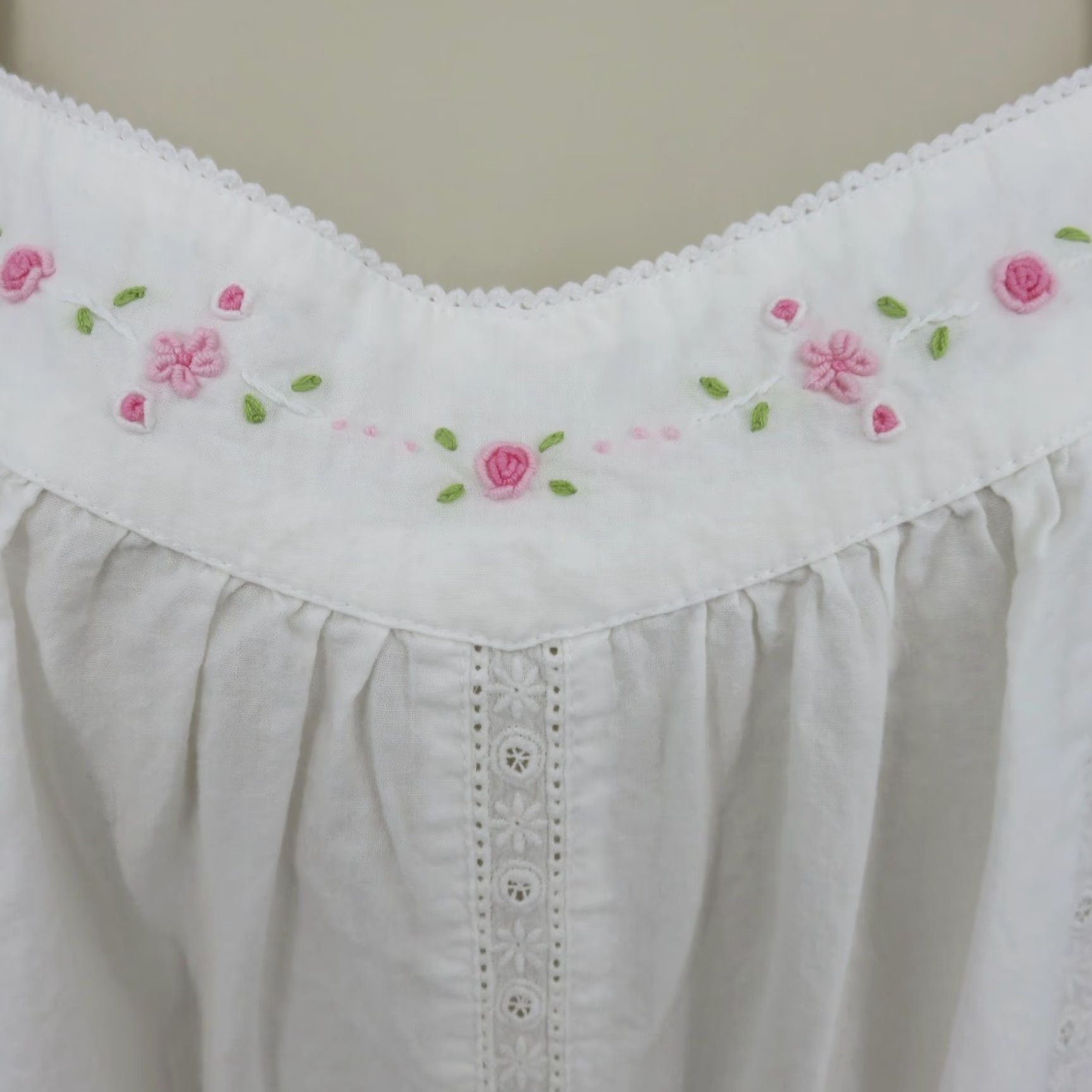 Pinko The 1 For U Gown Women 3XL XXXL White Pink Embroidered Eyelet Floral Sleeveless Nightgown Size ONE SIZE - 4 Thumbnail