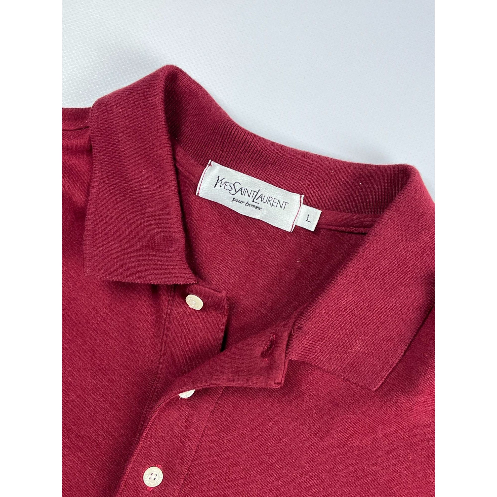 Yves Saint Laurent Yves Saint Laurent Mens Burgundy Long Sleeve Polo Shirt Size Size US L / EU 52-54 / 3 - 3 Thumbnail