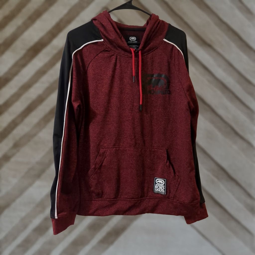 Ecko Unltd. Ecko Unltd Hooded Pullover Jacket Men M Red Marbled Sleeve Black Logo Pullover Hooded Fleece Polyester Size US M / EU 48-50 / 2 - 1 Thumbnail