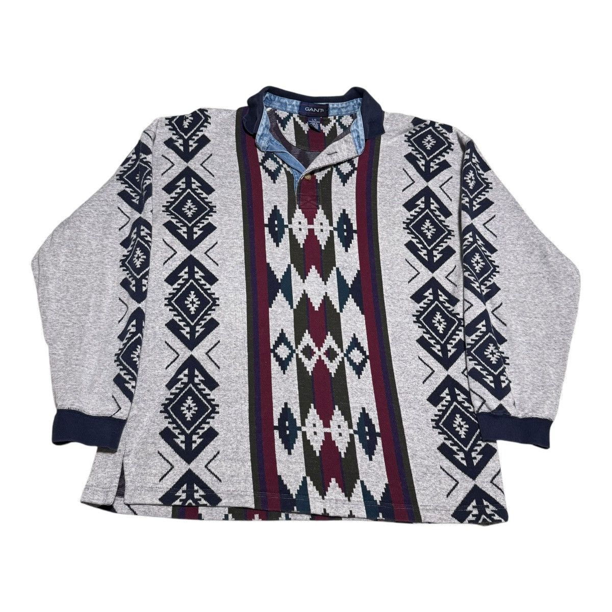 Gant × Vintage Vintage 90s Gant Aztec Printed Collared Sweatshirt Adult L Size US L / EU 52-54 / 3 - 2 Thumbnail