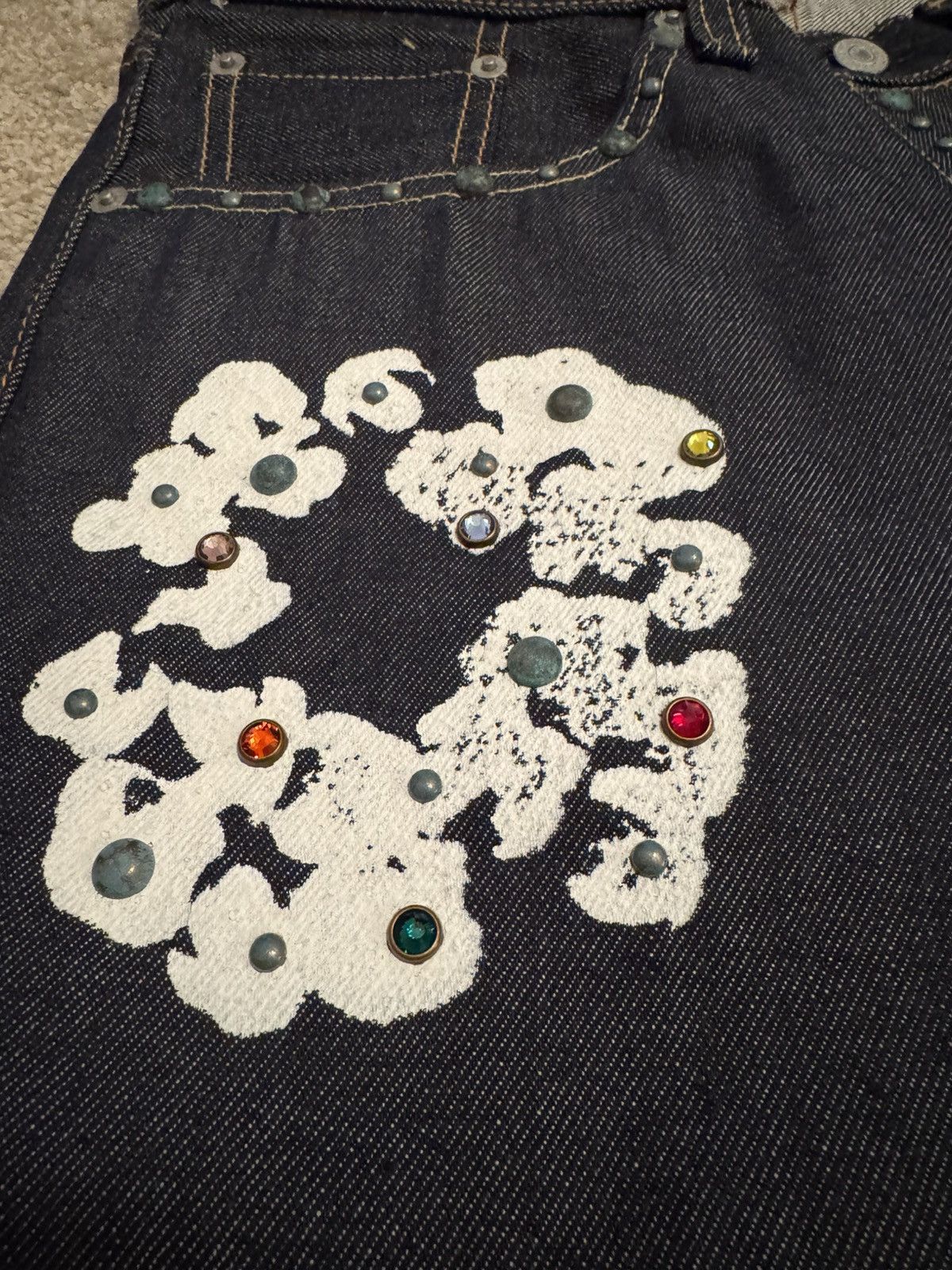 DENIM TEARS Rhinestone Cotton Wreath Jean Size US 31 - 3 Thumbnail