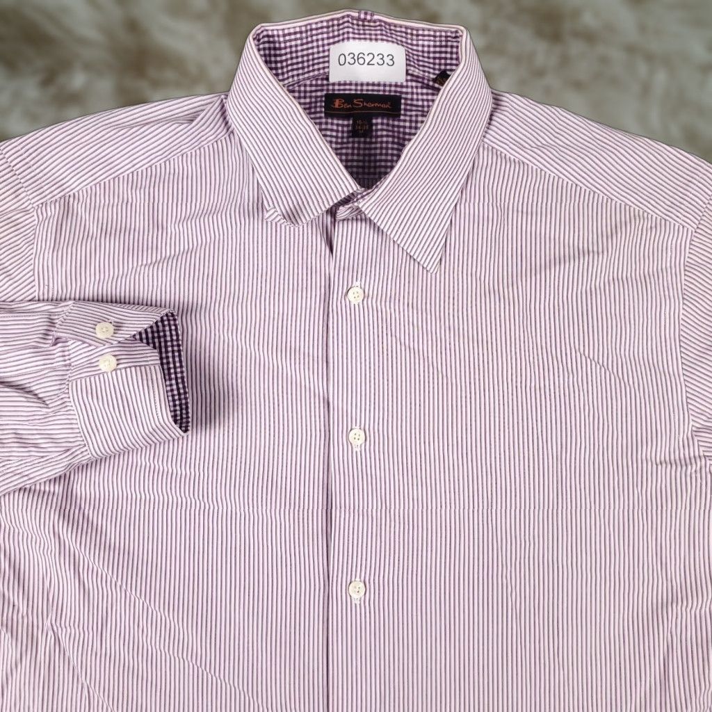 Ben Sherman Ben Sherman Shirt Mens Medium Purple White Check Casual Button Up Long Sleeve Size US M / EU 48-50 / 2 - 1 Thumbnail
