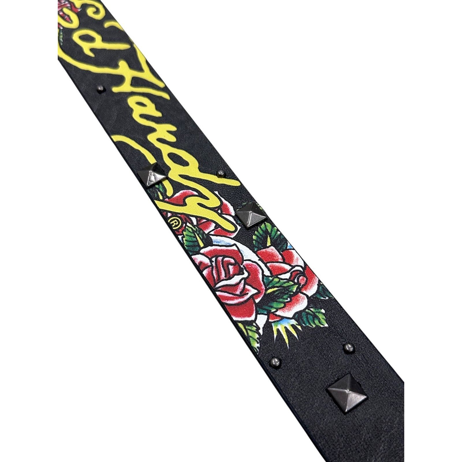 Ed Hardy Ed Hardy Skulls and Roses Printed Black Belt Rivet Studs Size 42 - 5 Thumbnail