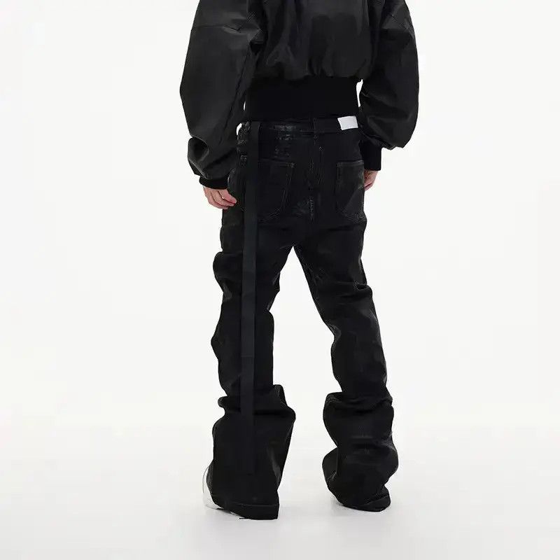 Japanese Brand Coated Brushed Waxed Y2K Micro Flare Jeans Black Size US 30 / EU 46 - 1 Thumbnail