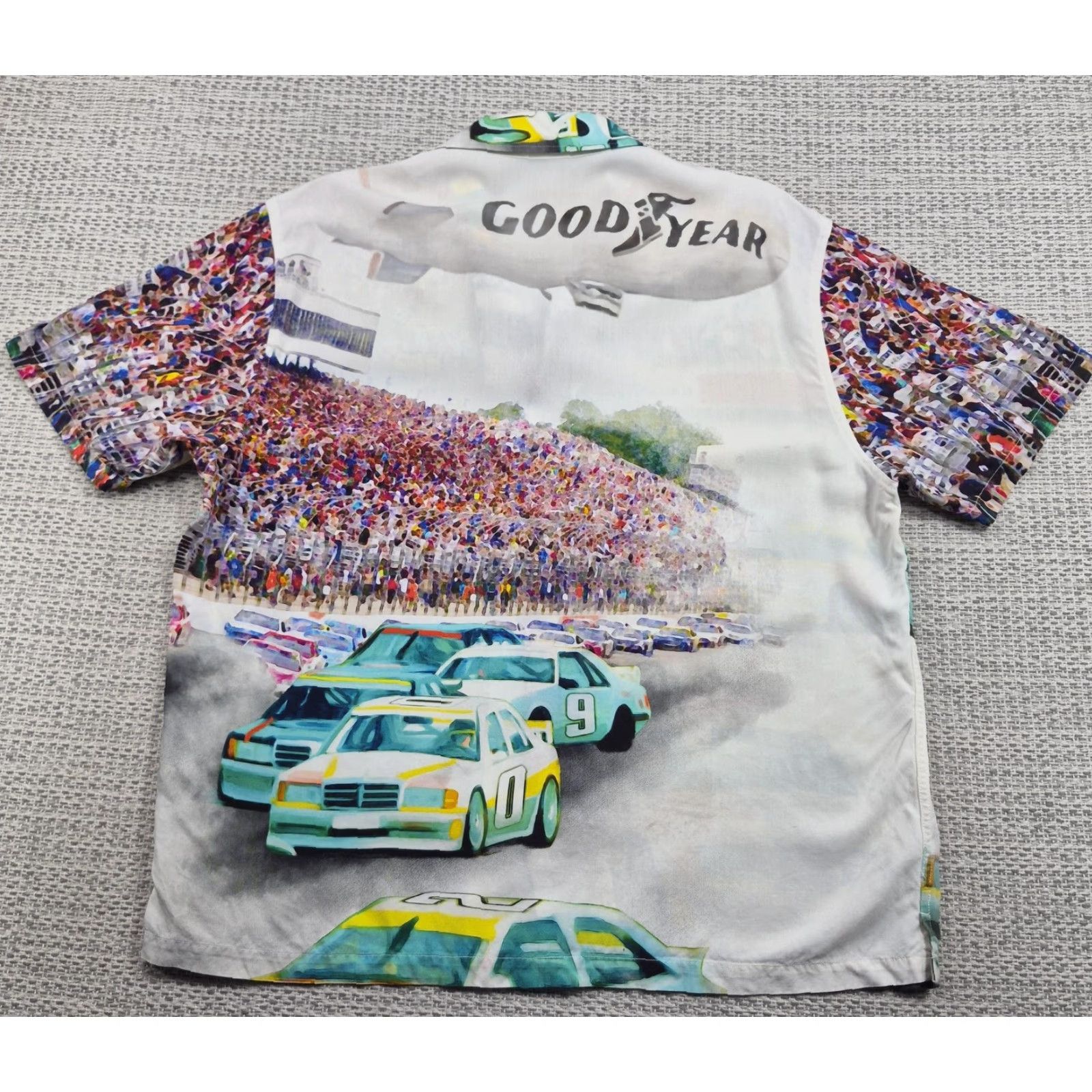 & Other Stories HUF Goodyear Button Up Shirt Mens Medium Multicolor Race Car Short Sleeve Casual Shirt Size US M / EU 48-50 / 2 - 6 Thumbnail