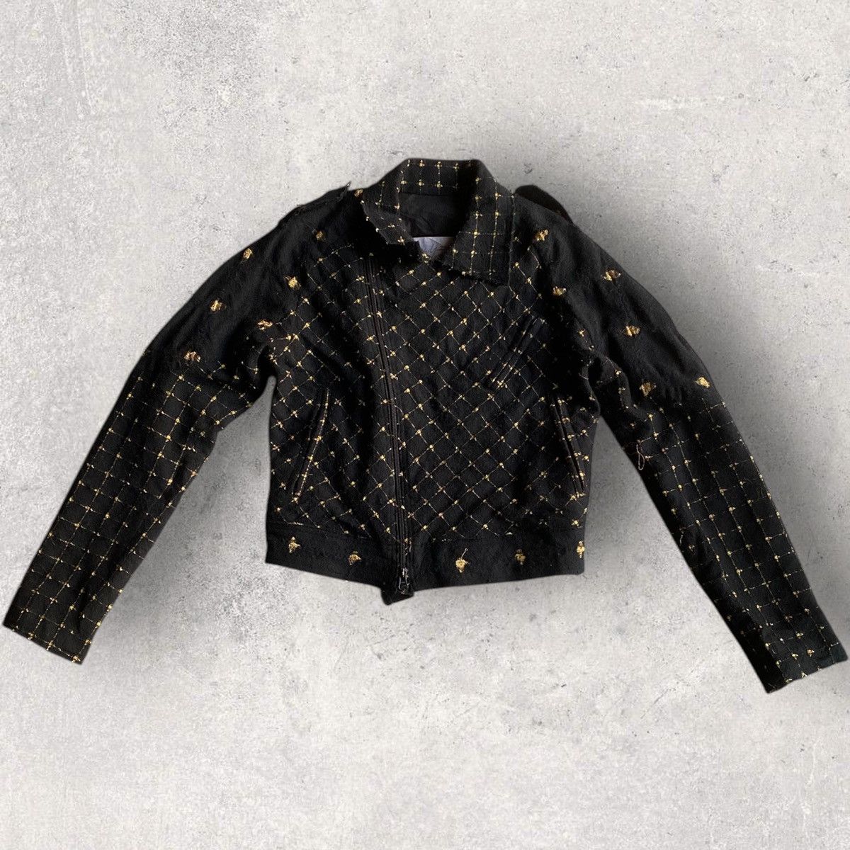 Yohji Yamamoto Yohji Yamamoto Black Wool Gold Thread Biker Jacket Size S / US 4 / IT 40 - 2 Thumbnail