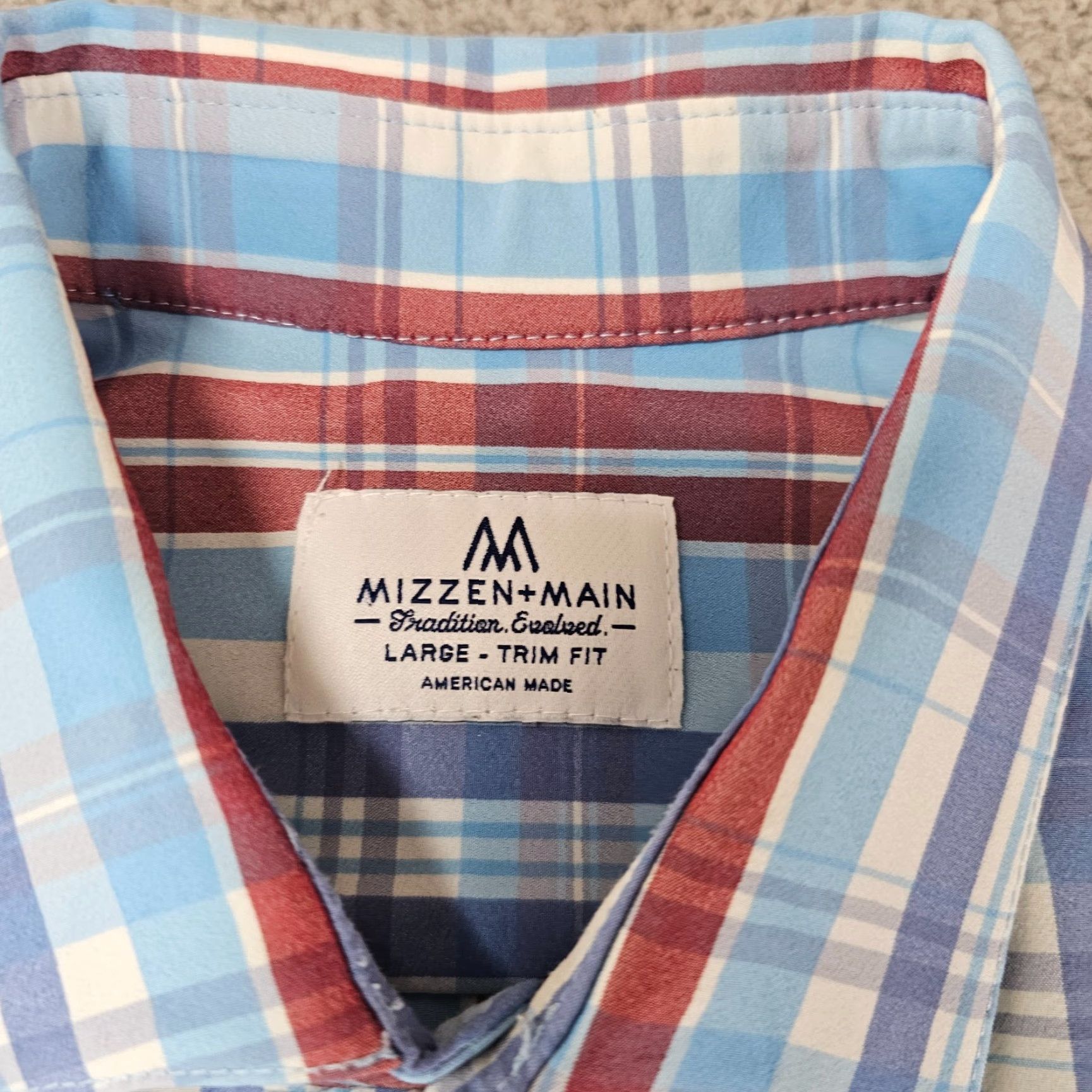 Mizzen+Main Mizzen+Main Dress Shirt Men's Large Trim Blue White Check Stretch Performance Size 42R - 4 Thumbnail