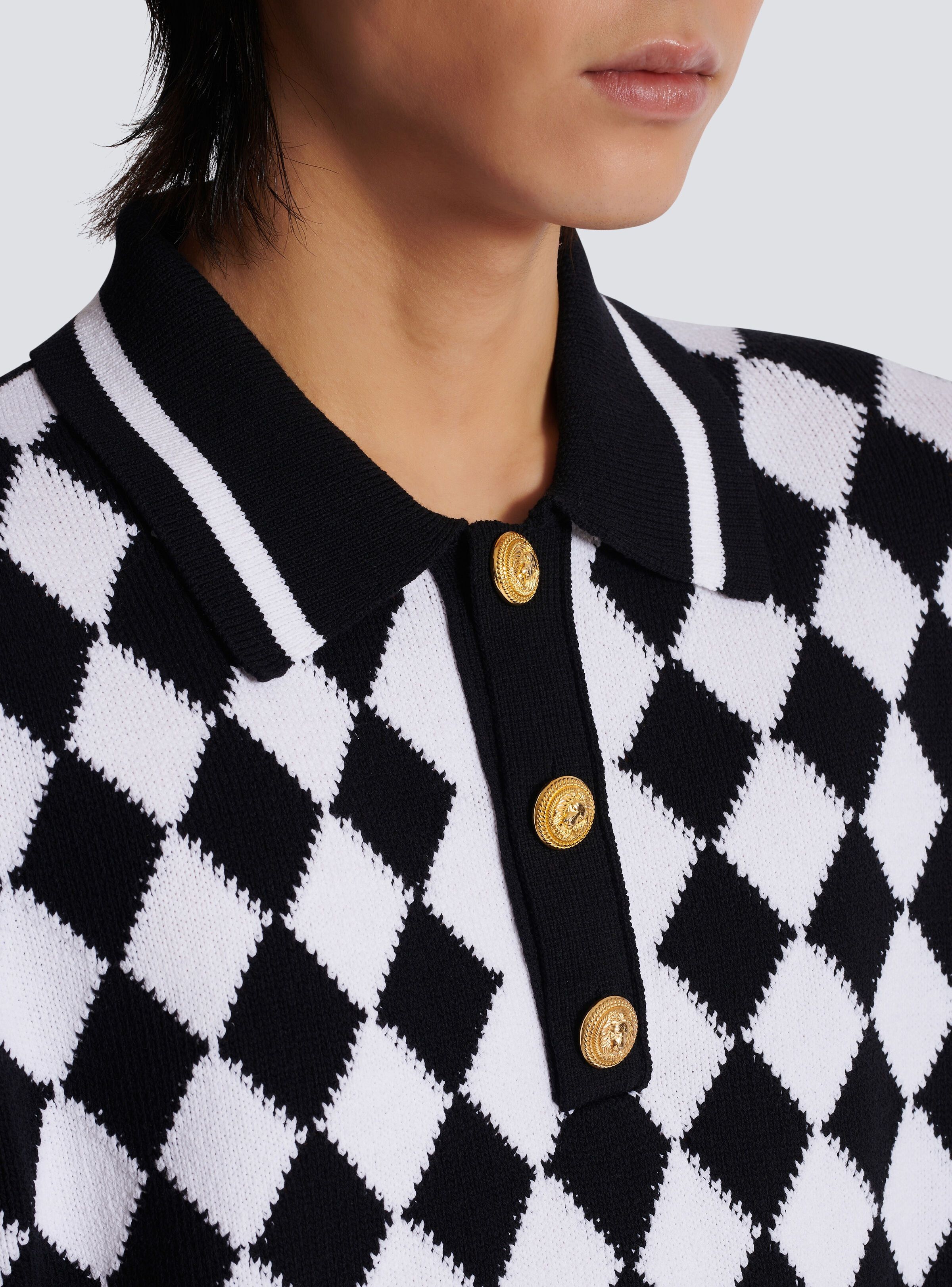 Balmain o1s1wg110925 Knitted Diamond Polo Shirt in Black/White Size US M / EU 48-50 / 2 - 6 Thumbnail