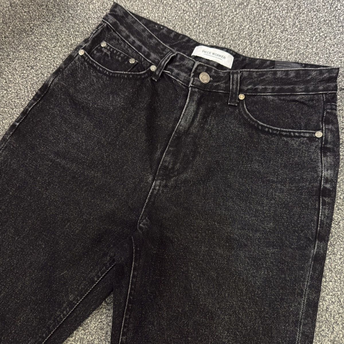 If Six Was Nine Flared Long Piece Worker Black Wash Denim Jeans Size US 29 - 3 Thumbnail
