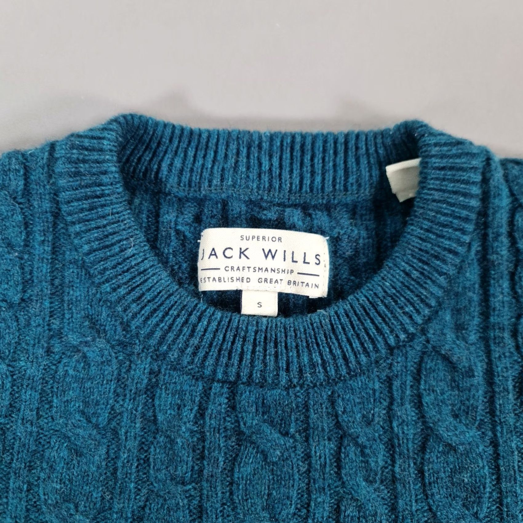 Jack Wills Jack Wills Mens Jumper Small Blue Cable Knit Wool Sweater Pullover Size US S / EU 44-46 / 1 - 3 Thumbnail