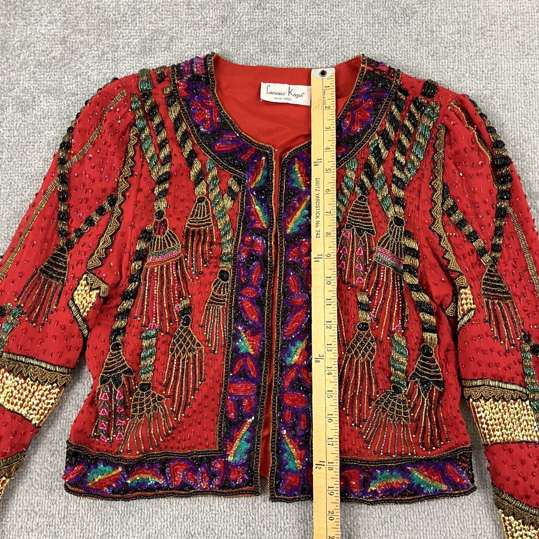 Vintage Vintage LAURENCE KAZAR Blazer Womens Large Red Silk Sequin Beaded Tassel Novelty Size L / US 10 / IT 46 - 4 Thumbnail