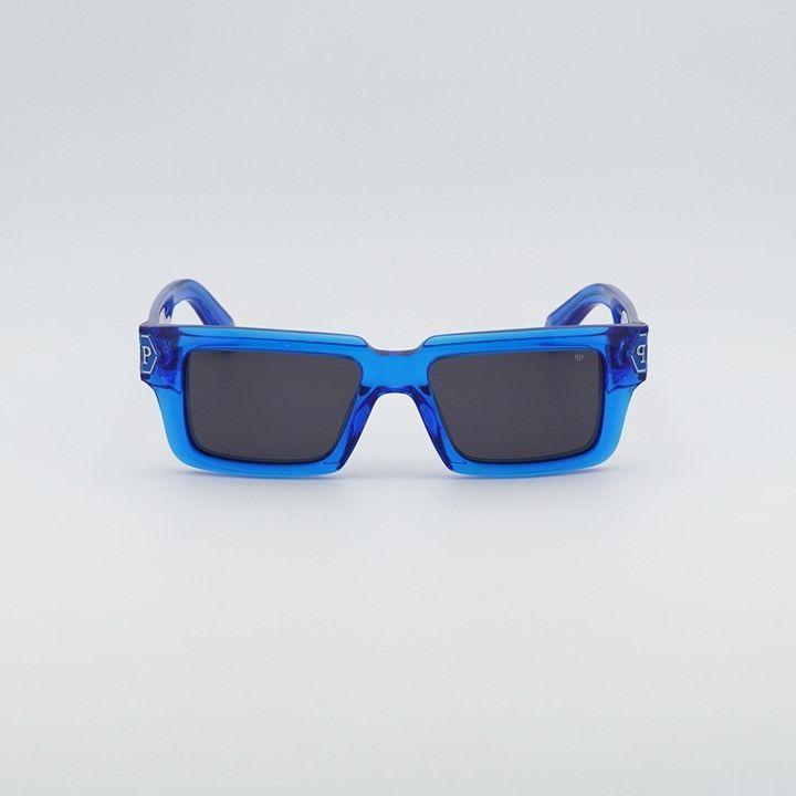 Philipp Plein Philipp Plein SPP044M 0AGQ Sunglasses Blue Rectangle Frame Size ONE SIZE - 6 Thumbnail