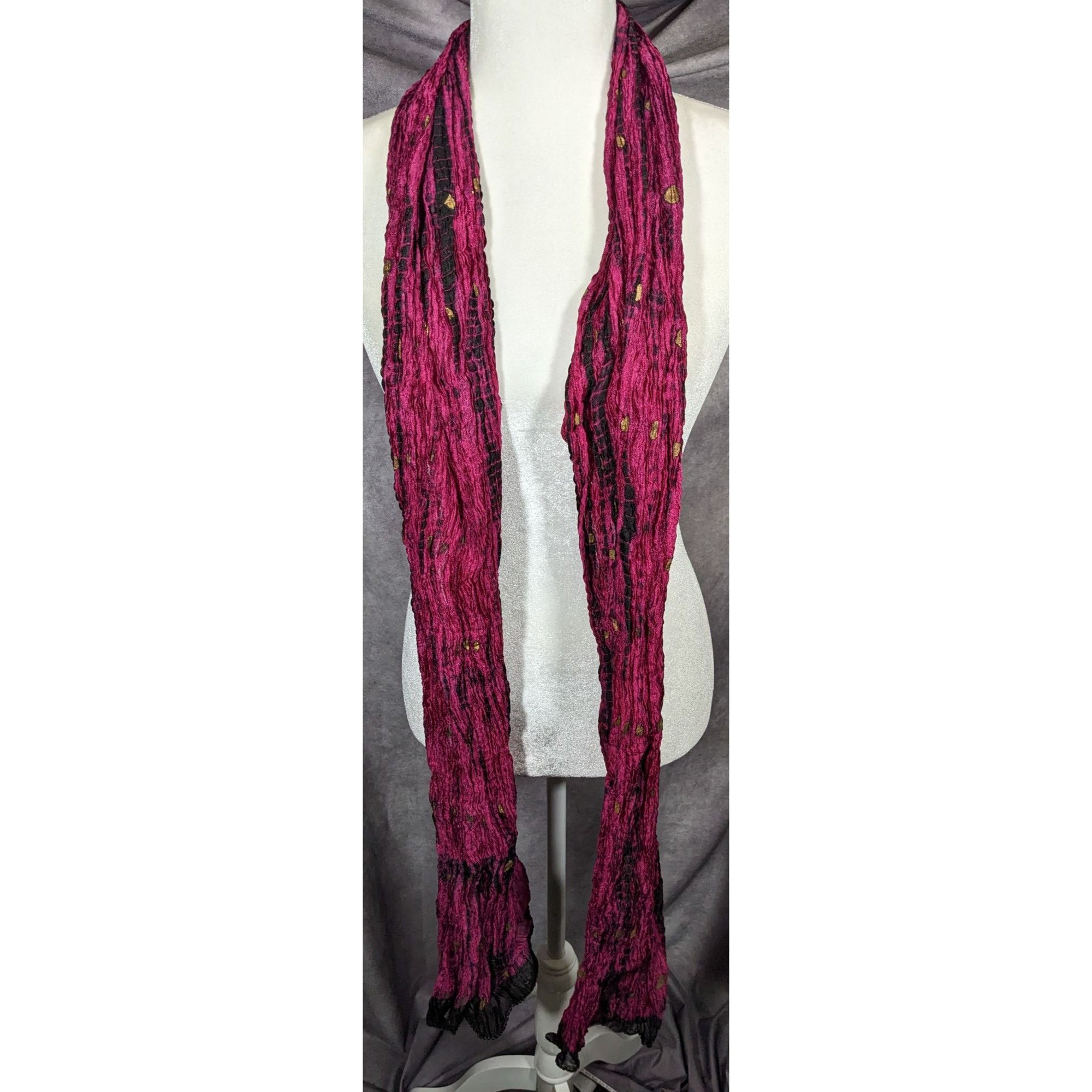Other Bohemian Pink And Black Tie Dye Crinkle Scarf With Gold Acce Size ONE SIZE - 5 Thumbnail