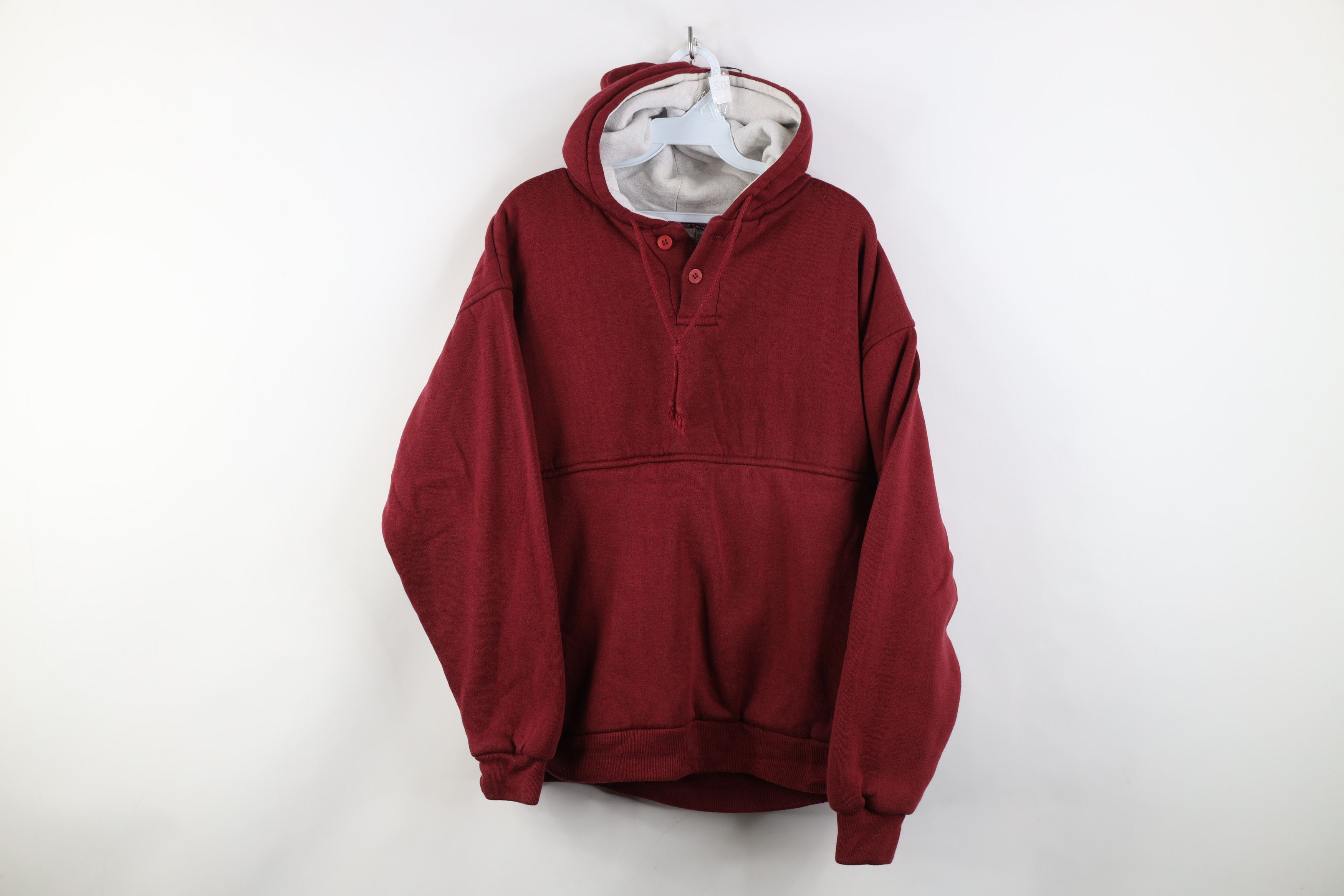Vintage Vintage 90s Streetwear Thermal Waffle Knit Lined Hoodie Red Size US L / EU 52-54 / 3 - 1 Thumbnail