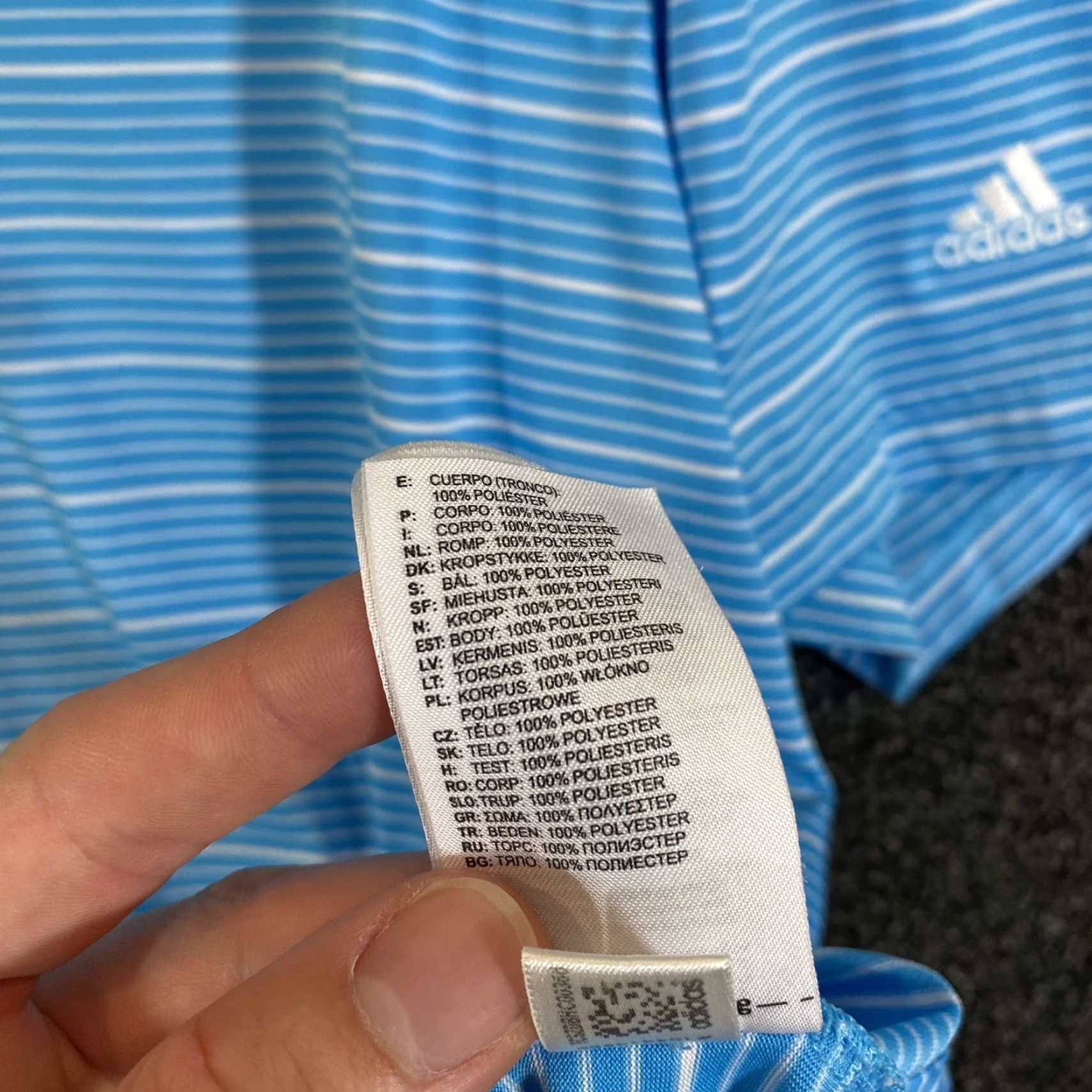 Adidas ADIDAS Polo Shirt Mens Regular Medium Blue White Striped Golf Climalite S/S Polo Shirt Mens Size US M / EU 48-50 / 2 - 5 Thumbnail