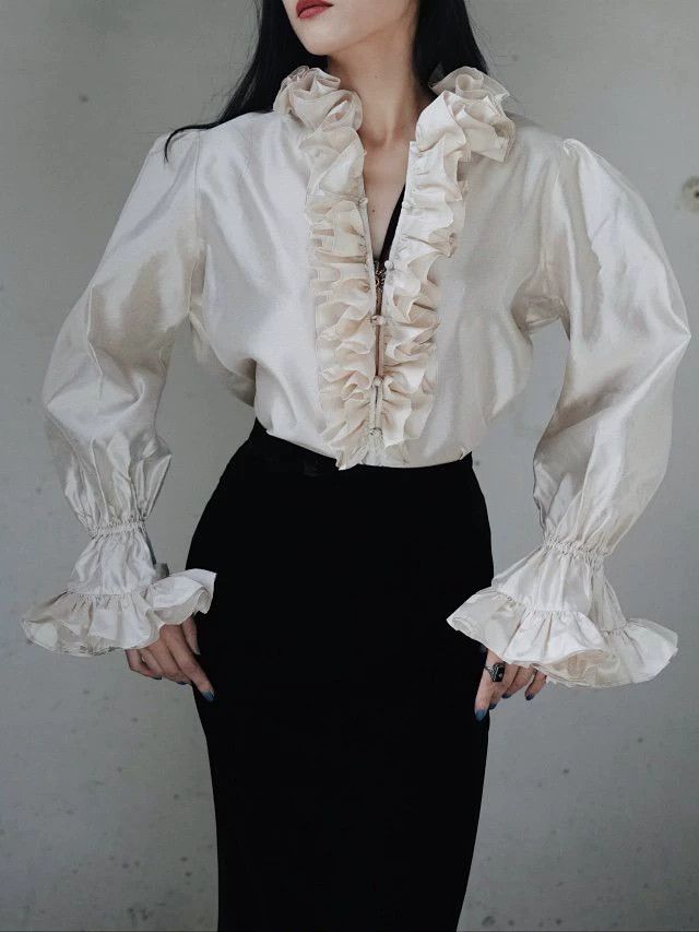 Other Koukou Daio Vntg Vampire Ascetic Silk Bishop Ruffle Shirt Size M / US 6-8 / IT 42-44 - 7 Thumbnail