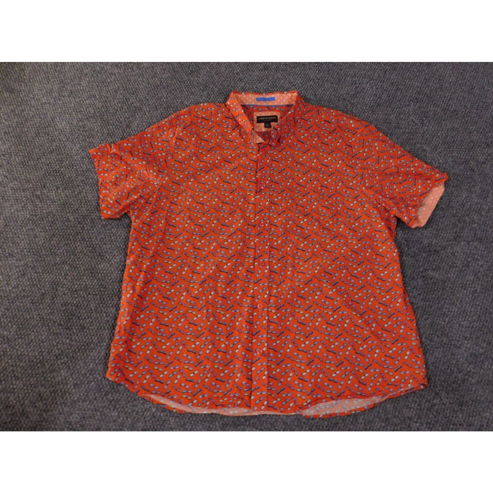 Johnston & Murphy Johnston & Murphy Shirt Mens 2XL Orange Geometric Print Casual Button-Front Short Sleeve Collared Valley of American Theme Mens Size US XXL / EU 58 / 5 - 4 Thumbnail