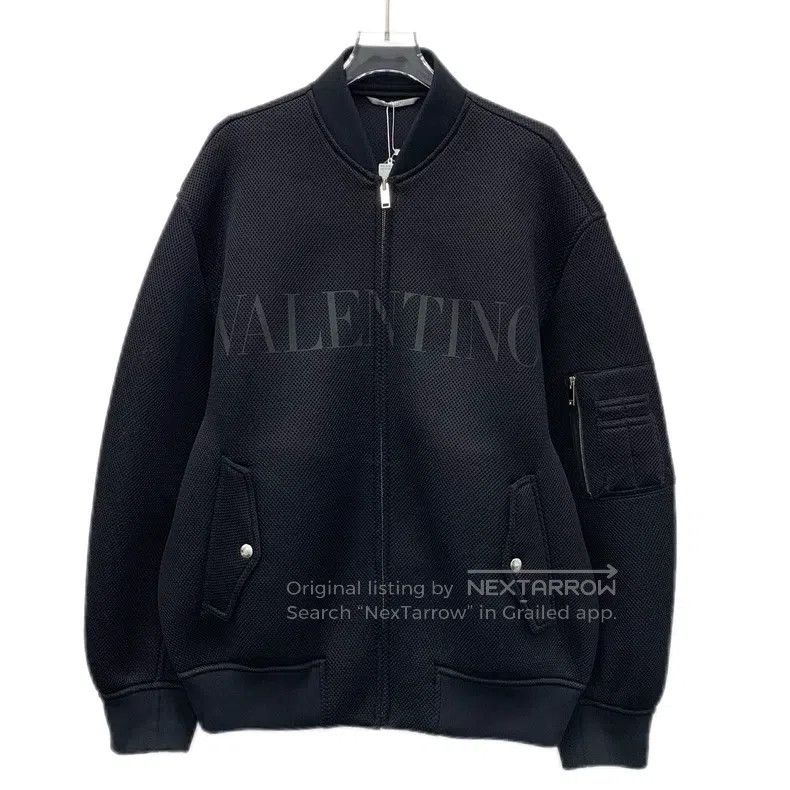 Valentino Valentino Black logo monogram print stand-up collar zippe Size US S / EU 44-46 / 1 - 1 Thumbnail