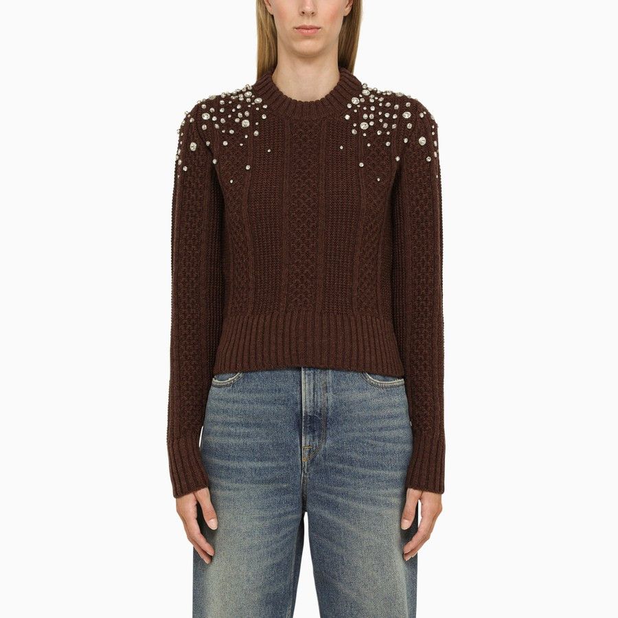 Golden Goose o1d2blof0824 Wool Sweater With Rhinestones in Brown Size S / US 4 / IT 40 - 1 Thumbnail