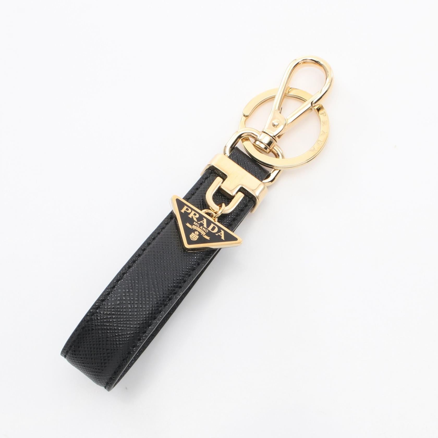 Prada Prada Saffiano Key Ring Leather Gp Gold Black Size ONE SIZE - 1 Thumbnail