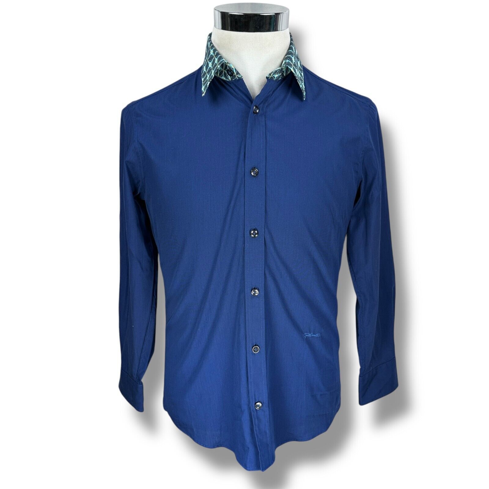 Just Cavalli Just Cavalli Dress Shirt Men’s 46 Blue Long Sleeve Button-Up Size US S / EU 44-46 / 1 - 1 Thumbnail