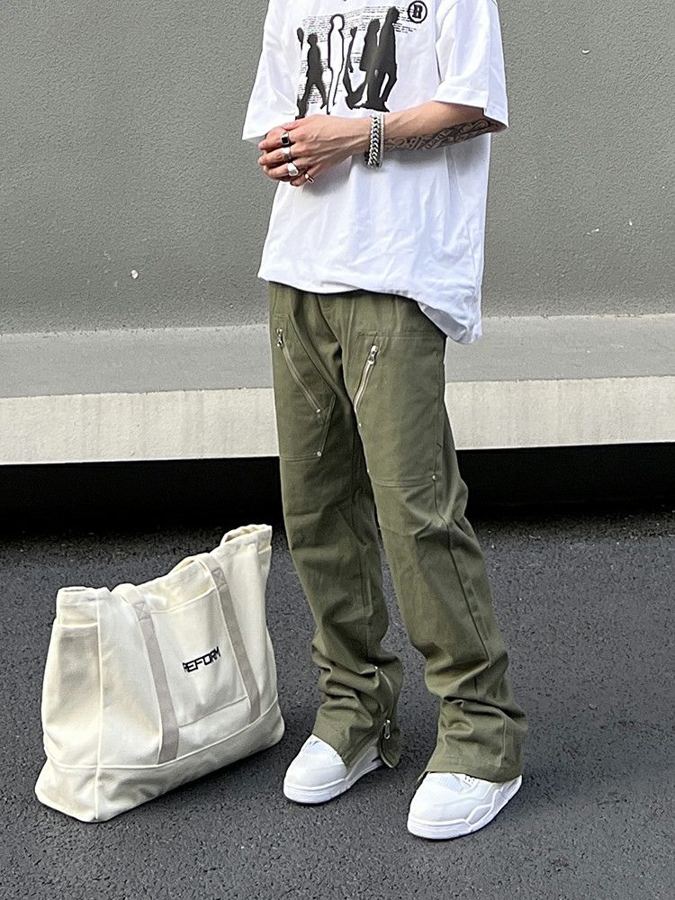 double knee zipper flared cargo pants